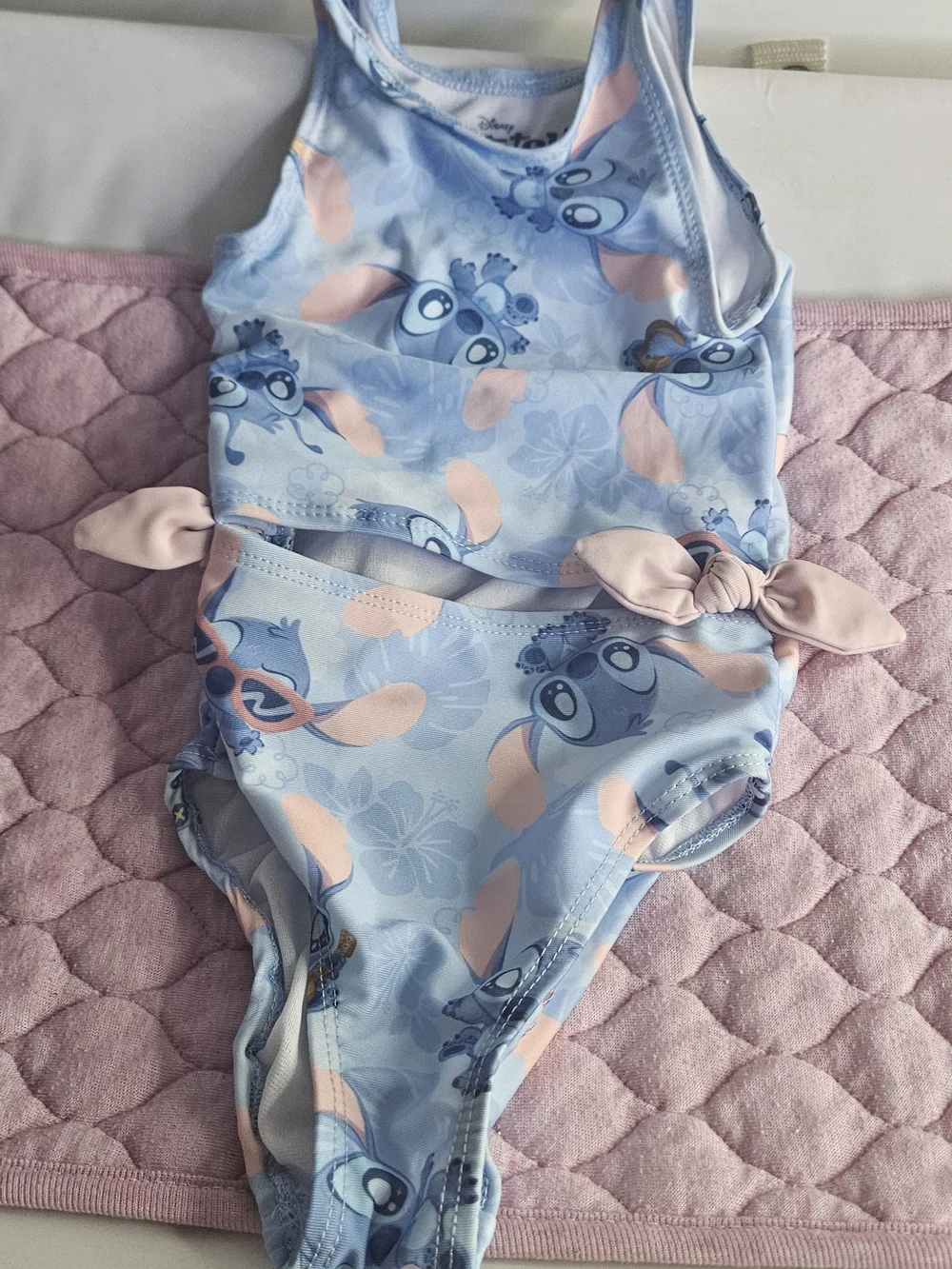 Disney Light Blue and Pink Stitch One-Piece Swimsuit